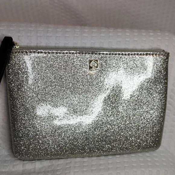 Kate Spade Mavis Street Gia Silver Glitter Wristlet Clutch - Picture 3 of 7